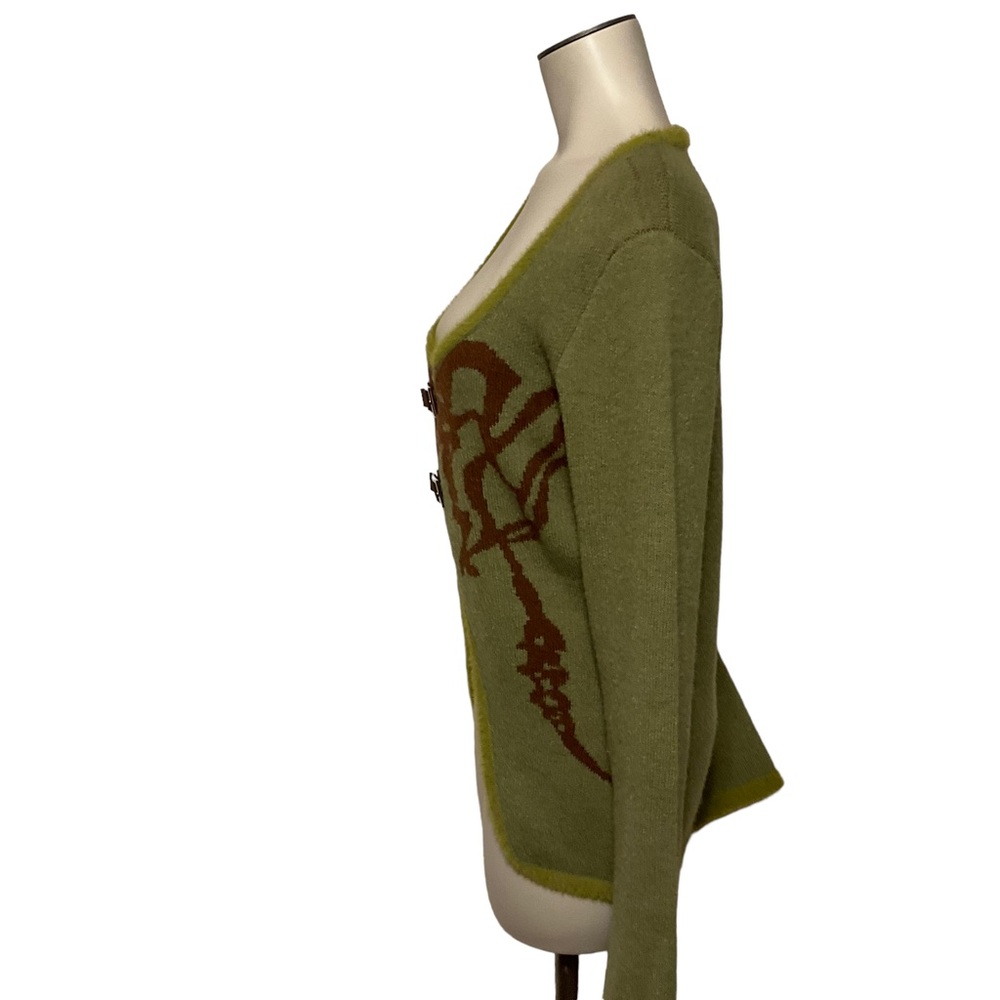 Cider Olive Green & Brown Buckle-Front Cardigan w/ Bell Sleeves - Picture 5 of 7